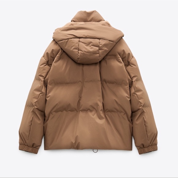 Zara Sand Brown Hooded Quilted Jacket - Picture 11 of 13